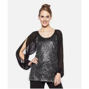 American Glamour Badgley Mischka Woman's Size Medium Sequin Chiffon Tunic Top